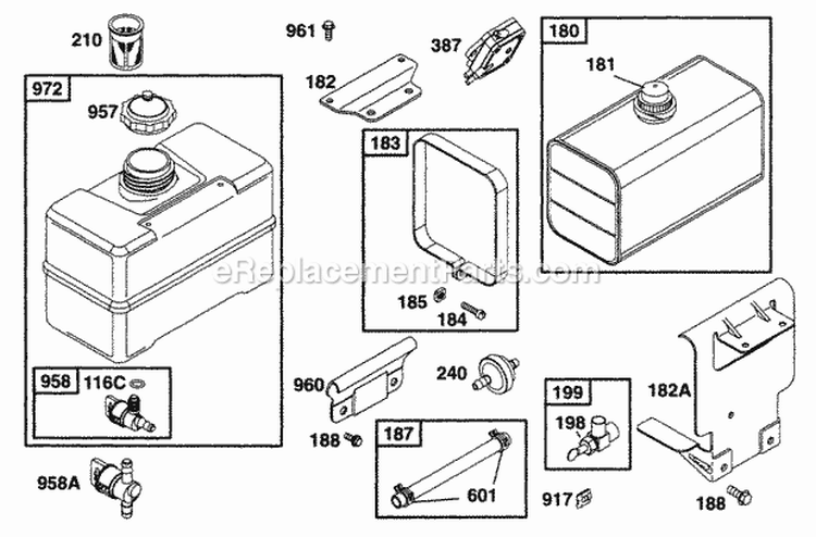 Fuel Tank Assys Diagram and Parts List for 195432-0830-99  Briggs and Stratton Engine